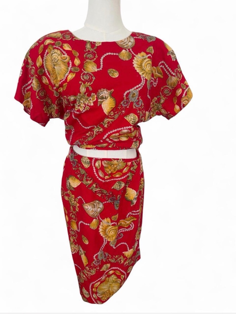 Vintage Georgiou 100% Silk Seashell Two-Piece Set